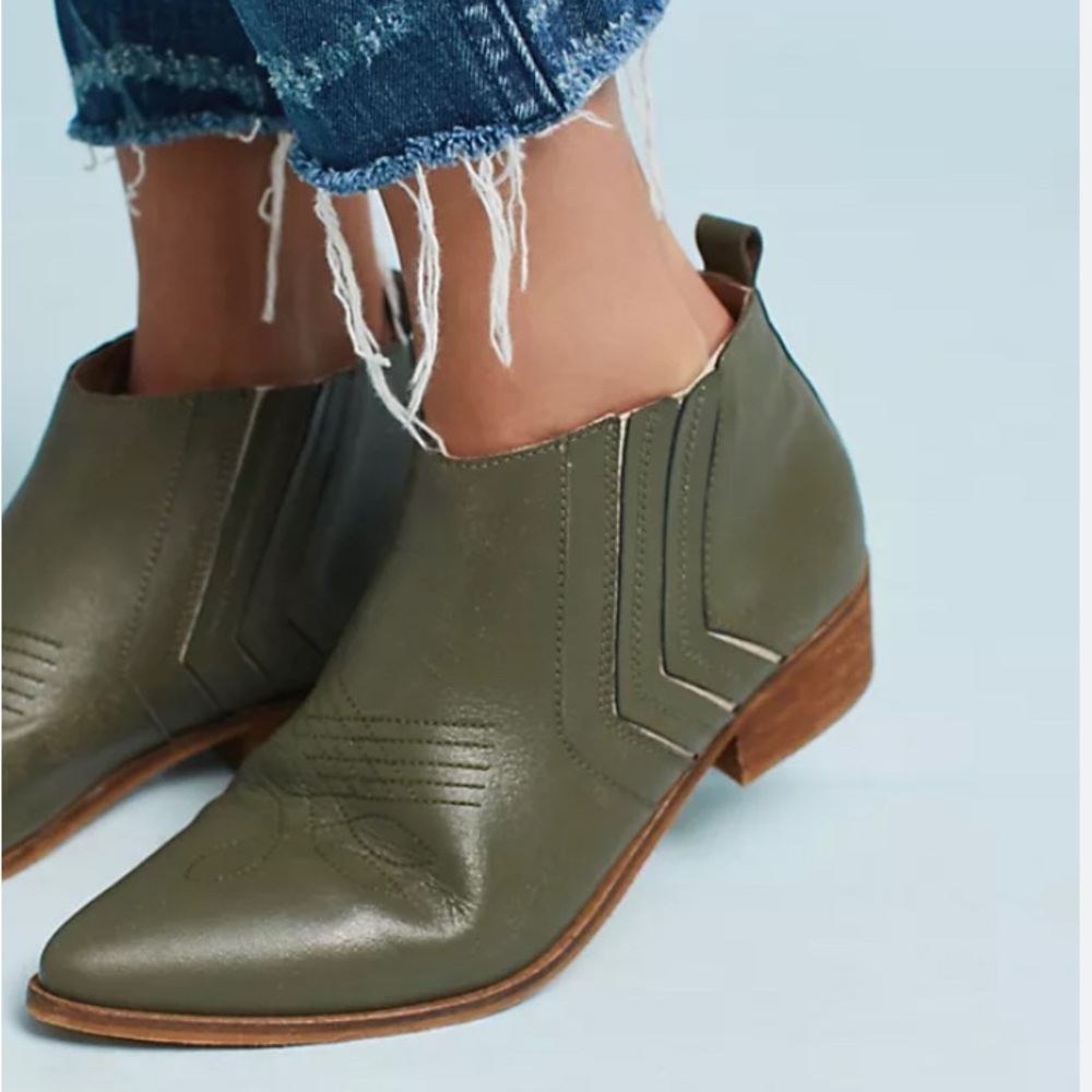 Kaanas Havasu Ankle Bootie Sz US 8M EU 39 Olive Green Leather Anthropologie